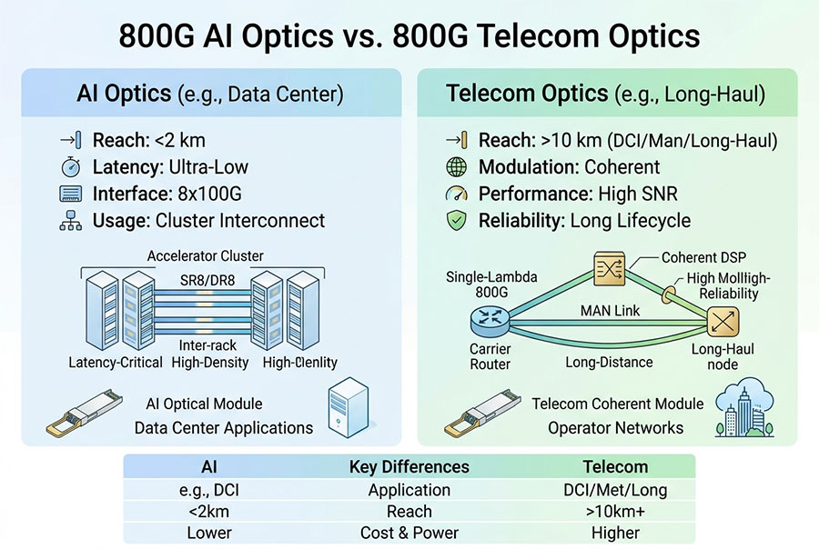800G AI Optics vs 800G Telecom Optics